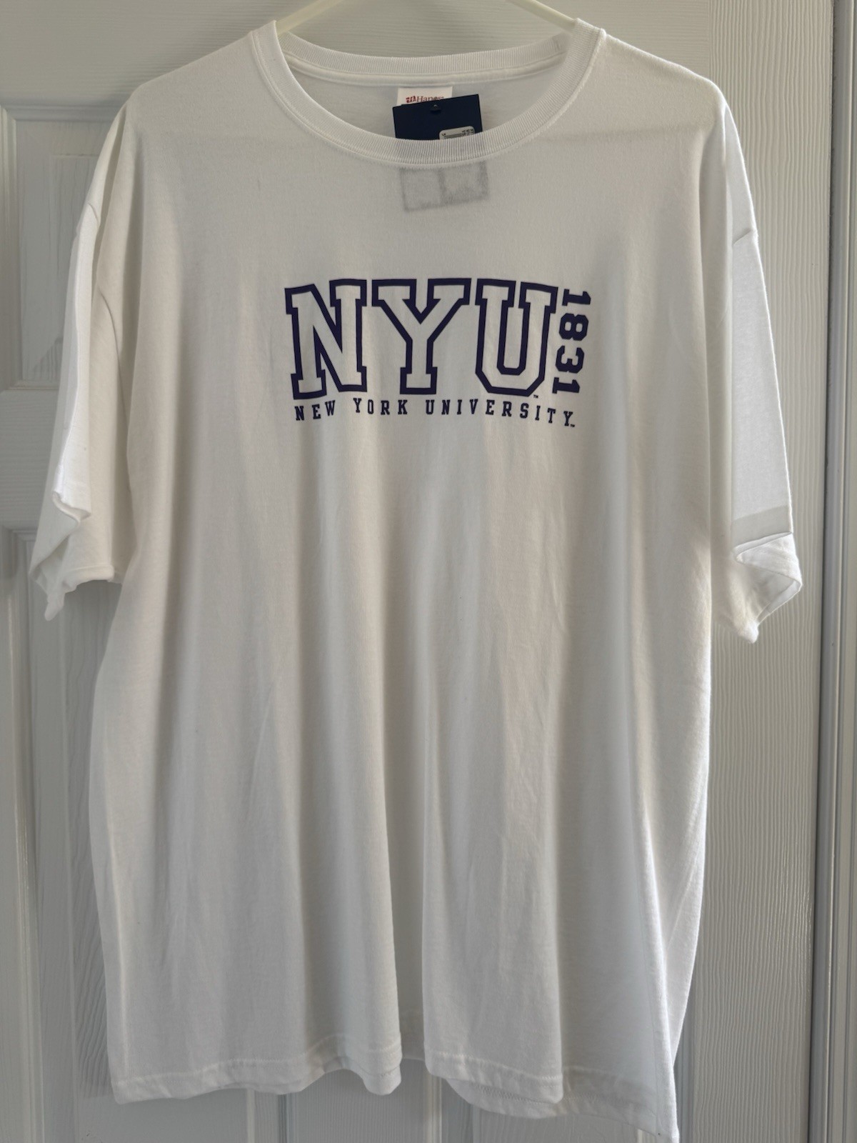 Hanes Men&rsquo;s L White NYU New York University Logo Graphic Crew Neck T-Shirt