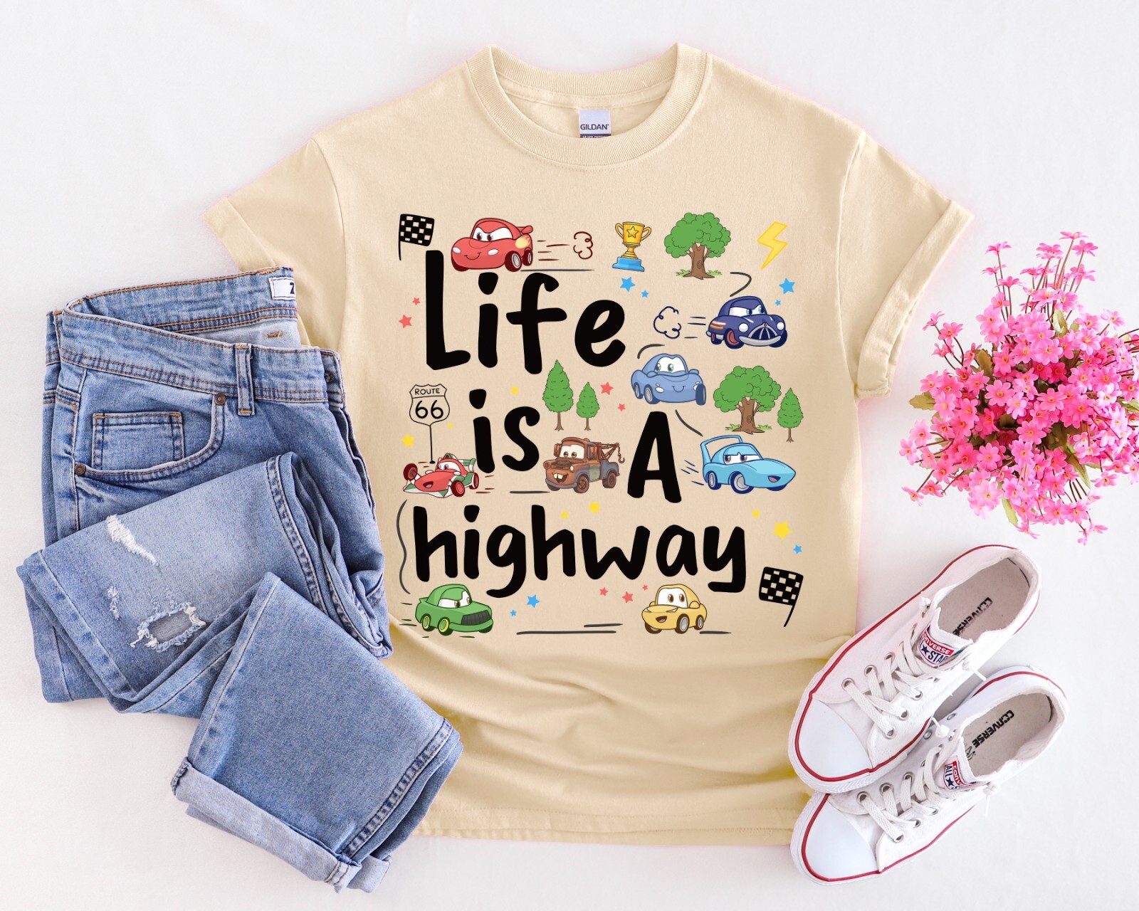 Disney Pixar Cars McQueen Matter Life is a Highway Unisex Adult Kid Tee 82148