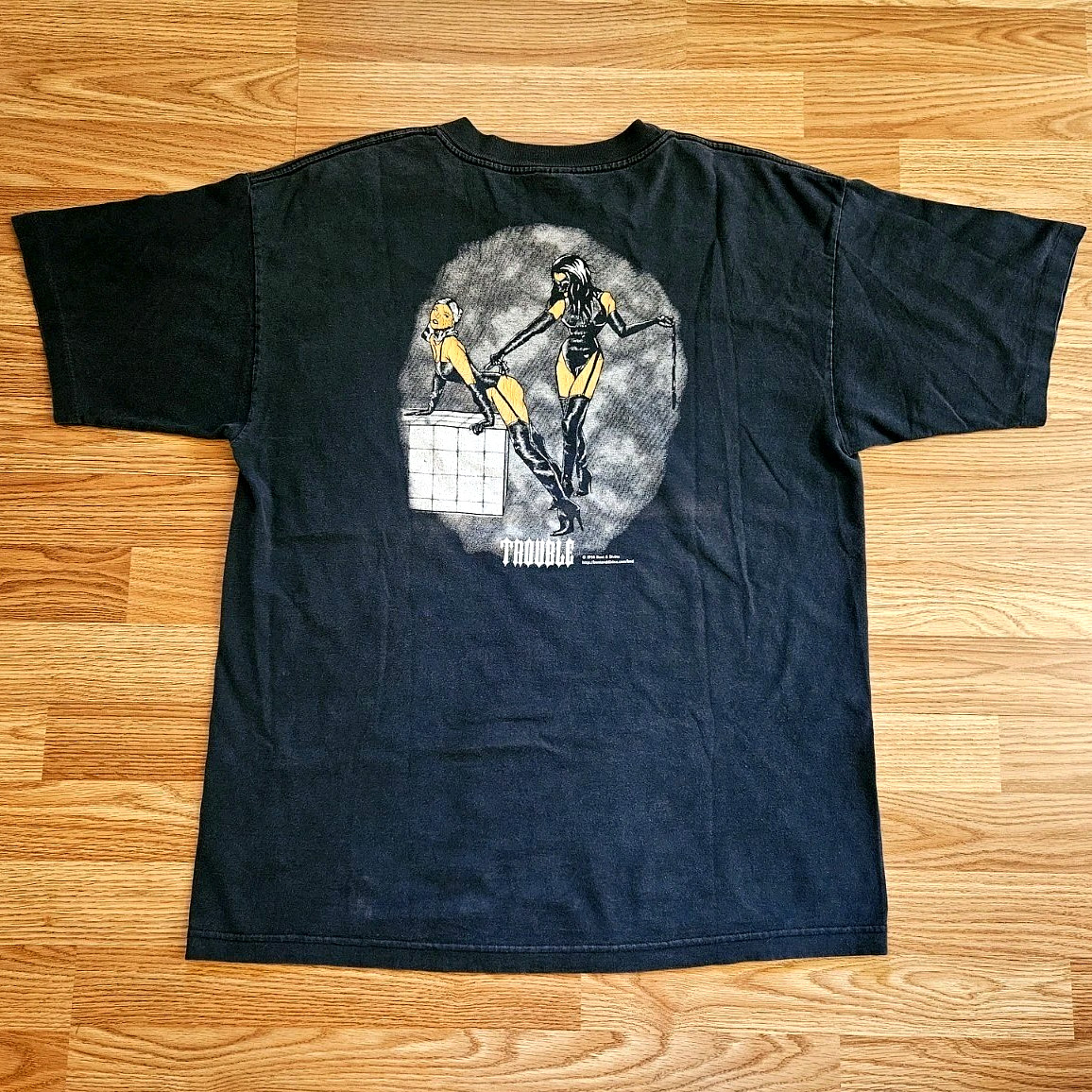 Vintage 90s S&M Dominatrix BDSM Trouble Bent & Divine Sex T-Shirt XL