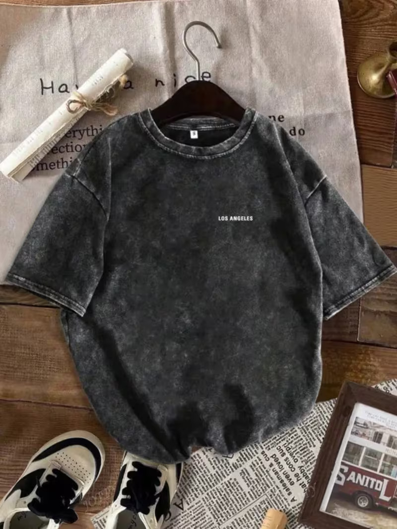 Men&rsquo;s Washed Distressed Cotton Short-sleeved T-shirt American Retro Loose Fit |