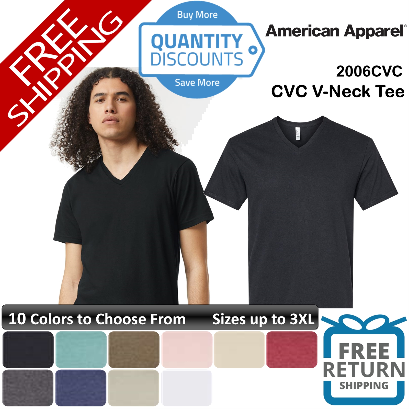 🔥 🔥 American Apparel Men Cvc V-neck Tee Shirt Cotton Blend Up To 3XL 2006cvc
