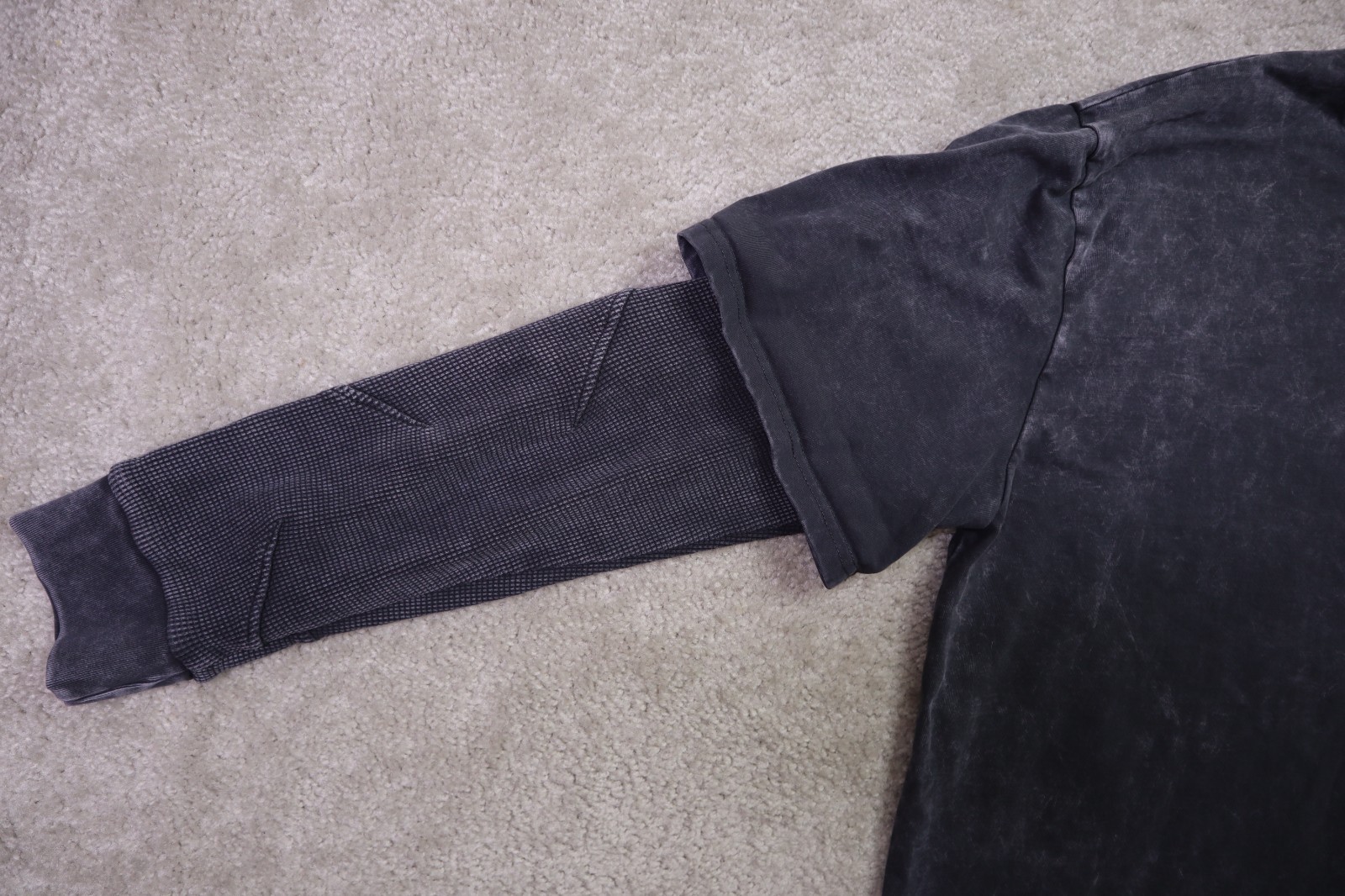 Youngla Shirt Mens Large Shadow Twofer Longsleeves Charcoal Wash Cotton