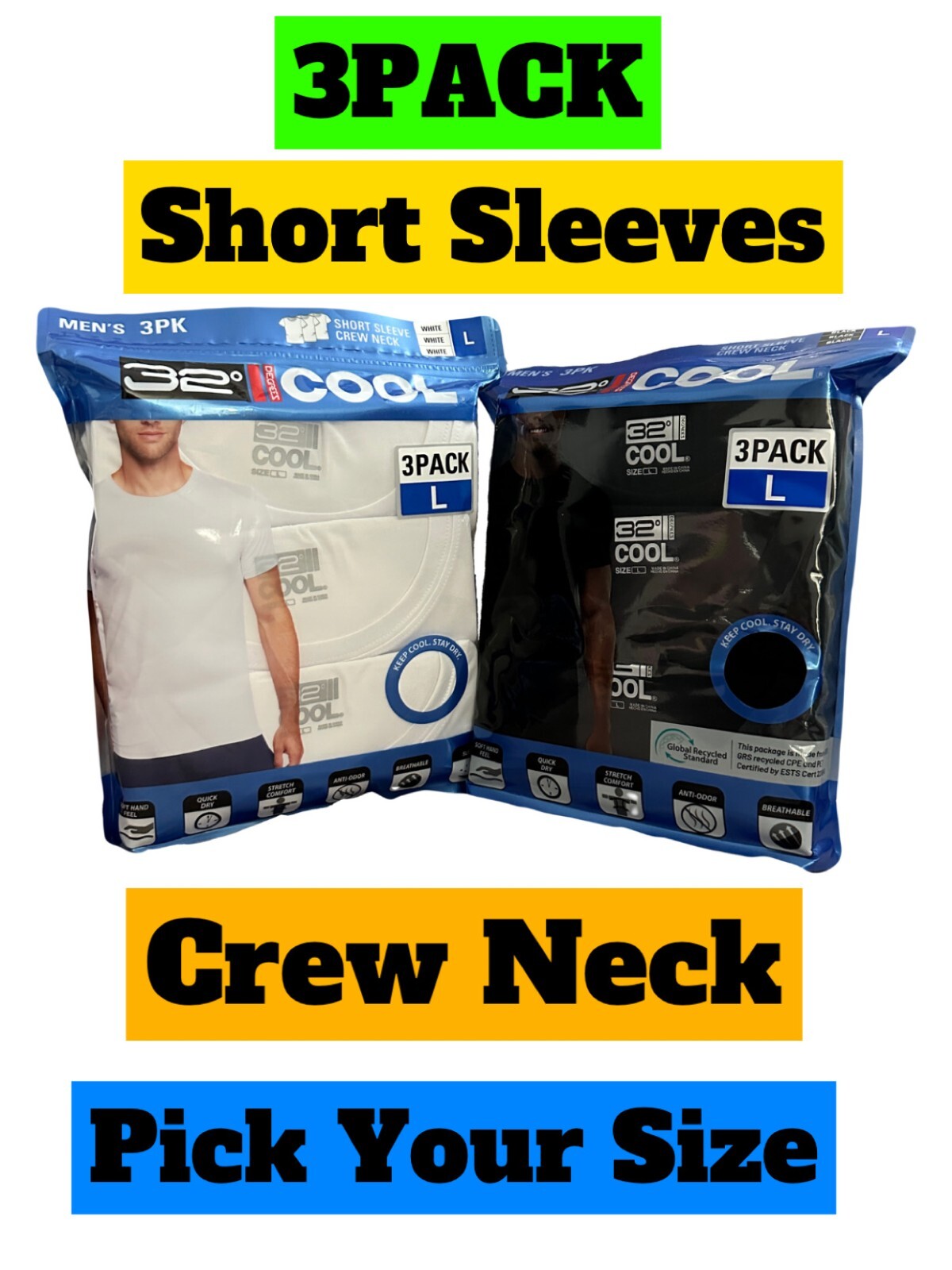32 DEGREES COOL MEN&rsquo;S 3 PACK SHORT SLEEVE CREW NECK SHIRT