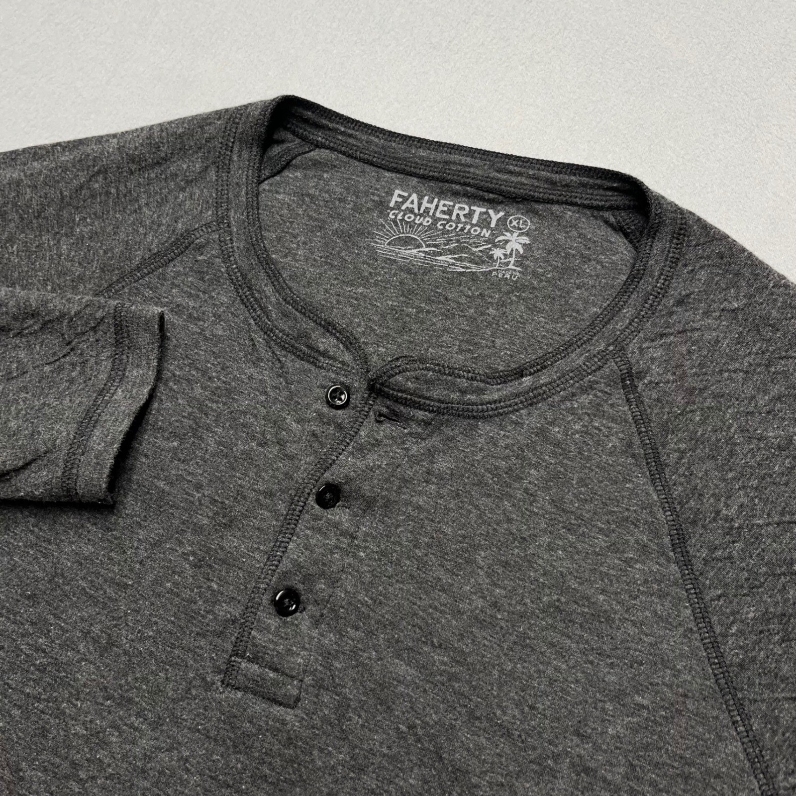 Faherty Cloud Cotton Henley Shirt Mens Charcoal Gray Pima Cotton Modal Long XL