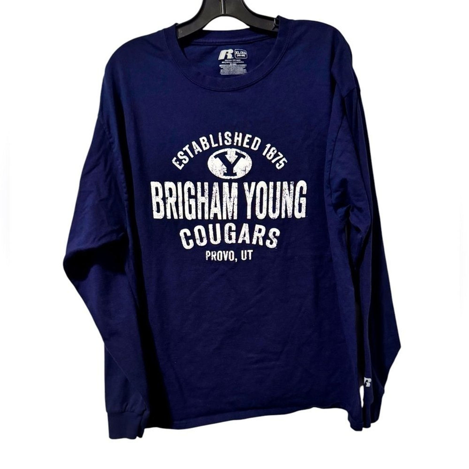 Russell Athletic Brigham Young Cougars Long Sleeve Tee Size XL Blue Crewneck
