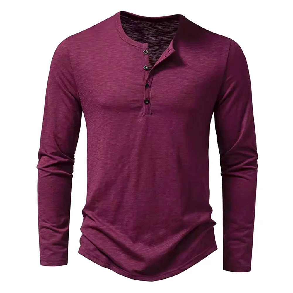 Autumn New Men&rsquo;s Cotton Button Long Sleeve Henley Neck T-Shirt Casual Solid
