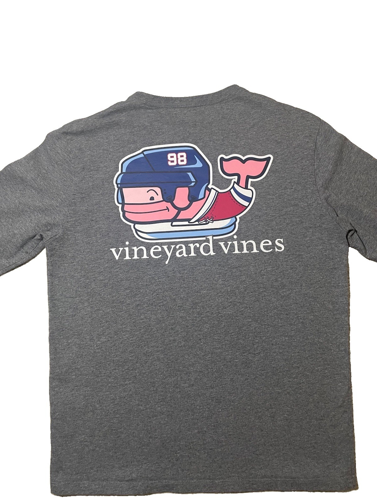 Vineyard Vines Gray Long Sleeve Pocket Tee Shirt Small Navy Pink Whale Graphic