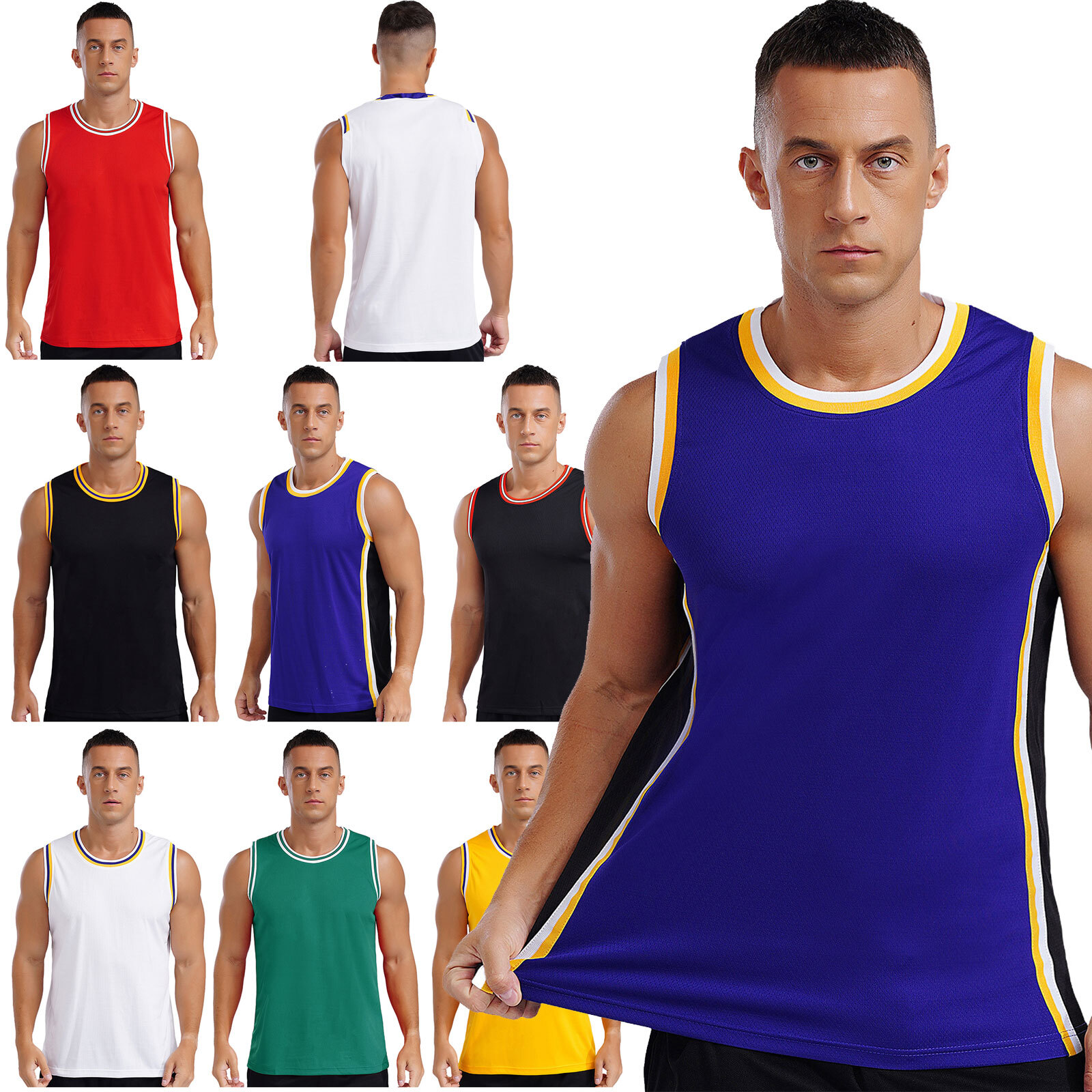 Mens Jersey Breathable Top Outdoor Vest Athletic Tank Round Neck T-shirt Gym