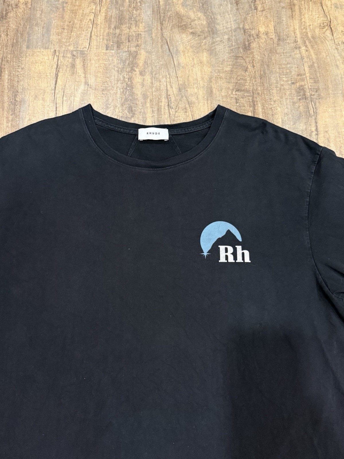 Rhude Moonlight Blue Logo Black Tee Size Large Men’s T-Shirt