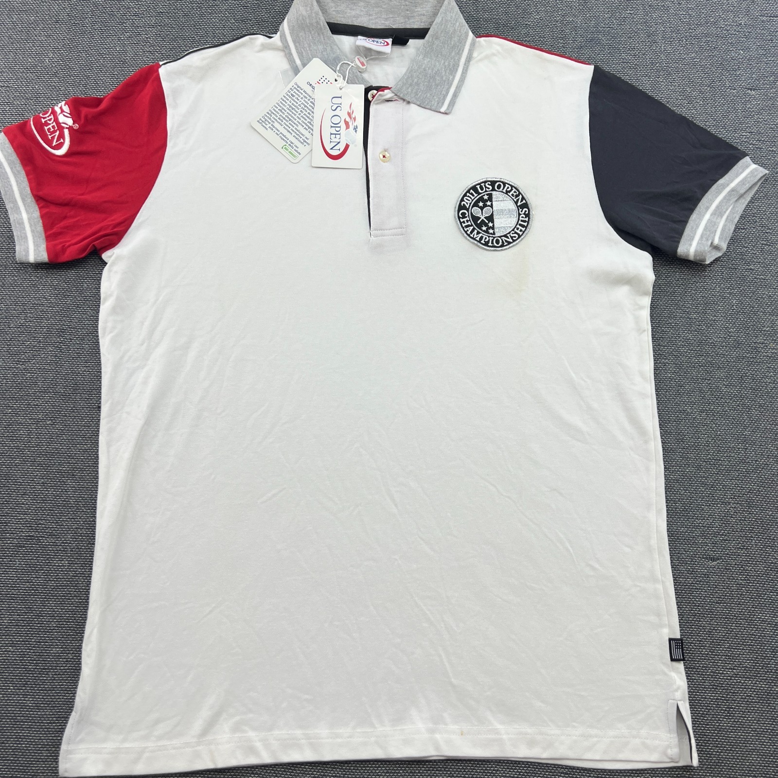 US Open 2011 Polo Shirt Mens Large Tennis White Button Sports