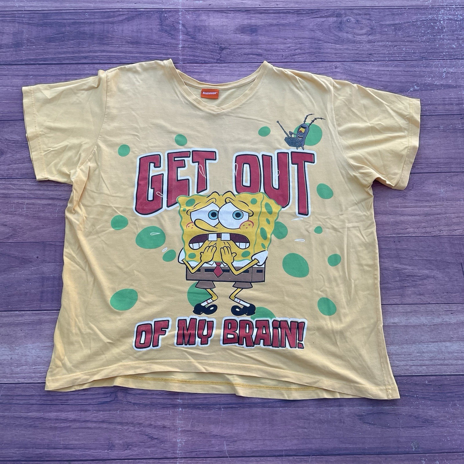 Vintage 2002 Nickelodeon Sponge Bob Square Pants Yellow V Neck Shirt 26×28 L-XL