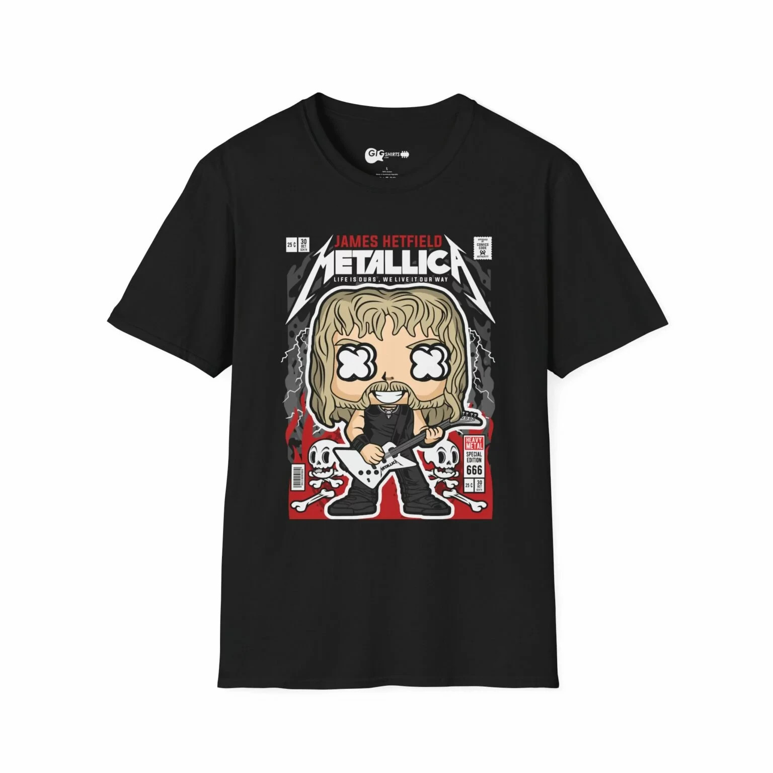 Metallica – James Hetfield Comic Black T-Shirt, Funko Pop Style, Casual Gift