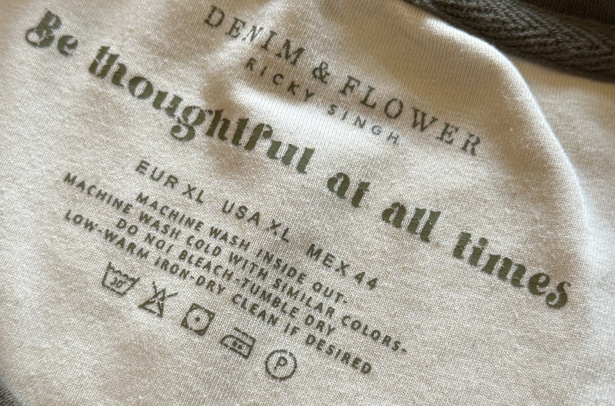 Denim & Flower New York Colorblock Raglan T-Shirt Beige/Blue Cotton Jersey XL
