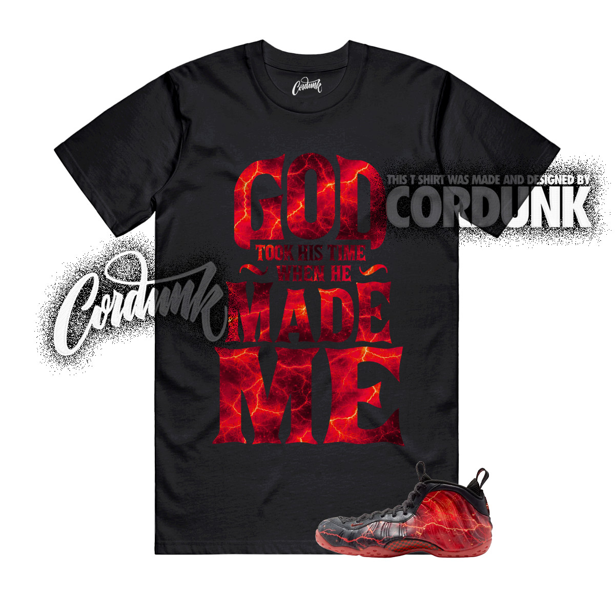 Foamposite One Stranger Black Bright Crimson Red Lightning T Shirt Match GTHT
