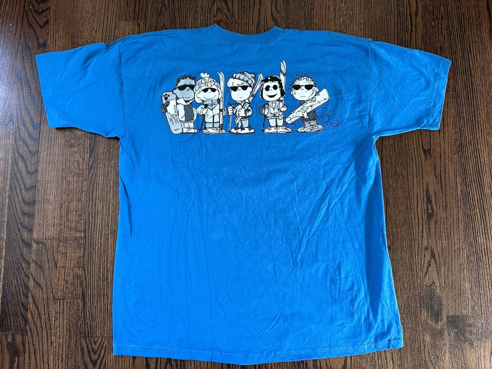 VTG Peanuts Gang Changes T-Shirt XL Blue Ski 10 Character Single Stitch