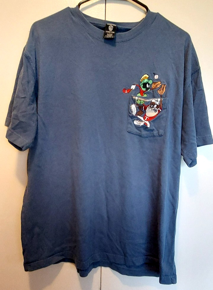 Looney Tunes Vintage Warner Bros. M.MARTIAN & TAZ Pocket Embroidered T-Shirt L