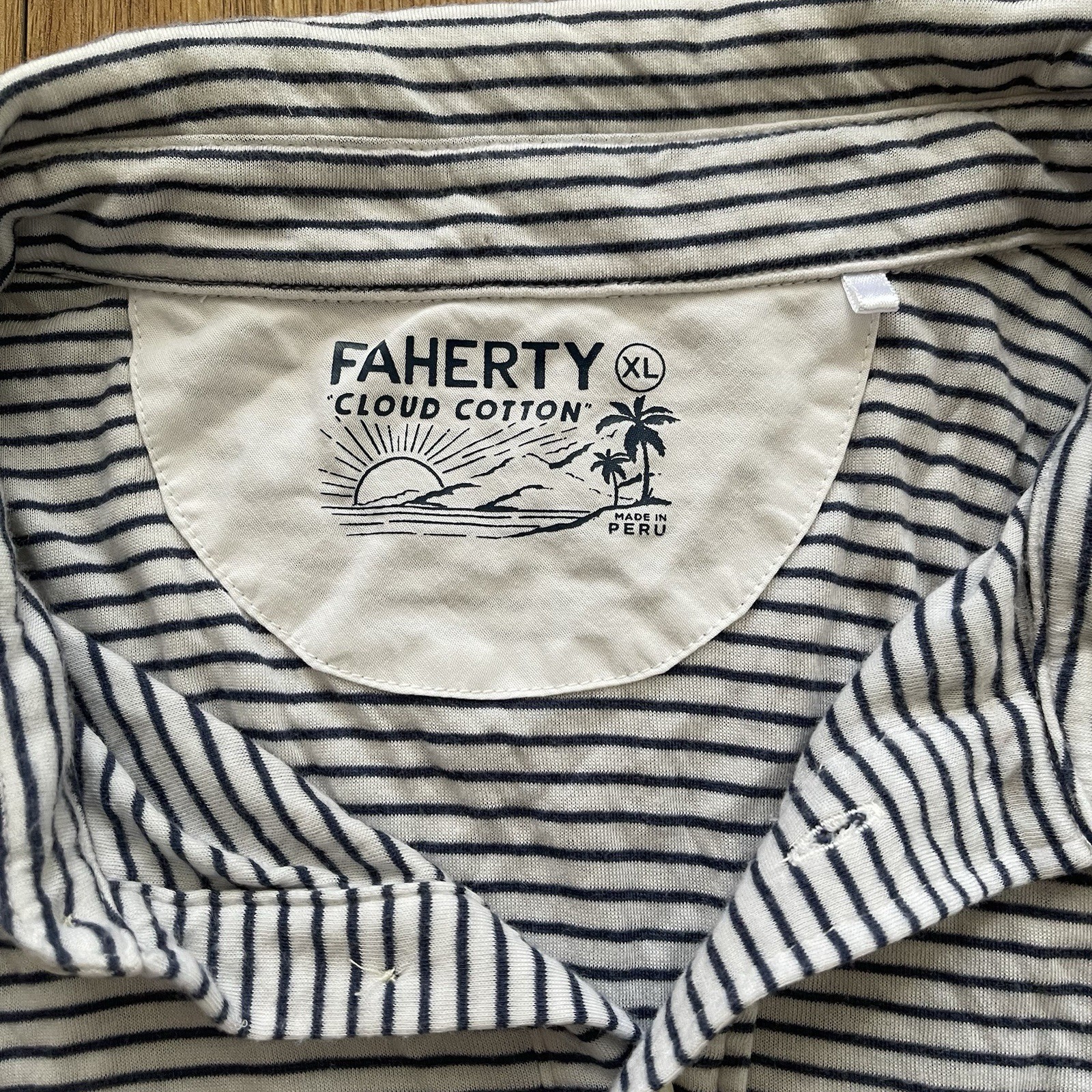Faherty Cloud Cotton Stripe Polo Mens XL Short Sleeve Black White