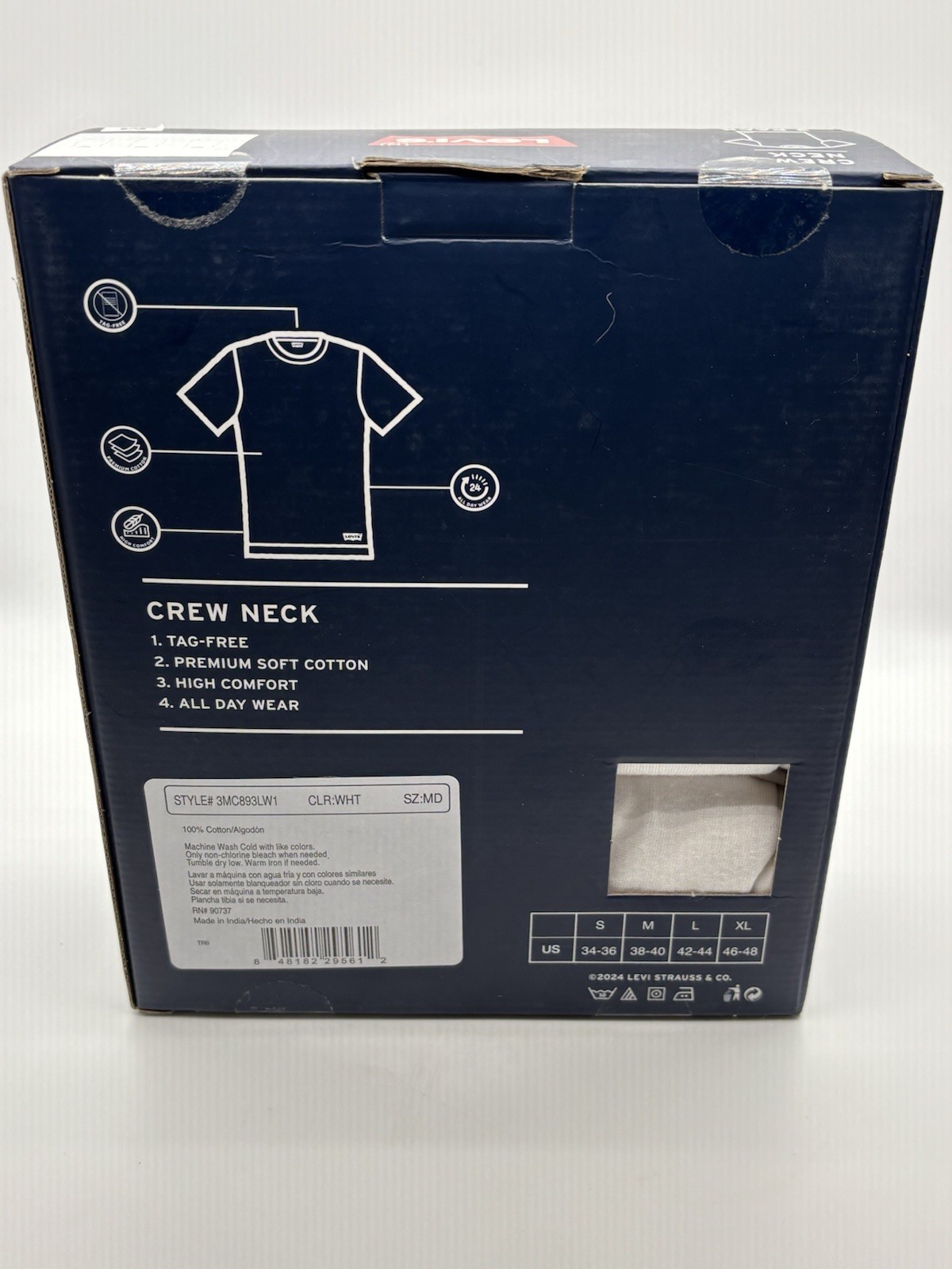 Levi&rsquo;s 3 Pack Crew Neck T-Shirts Medium White 100% Premium Cotton Tag-Free NEW