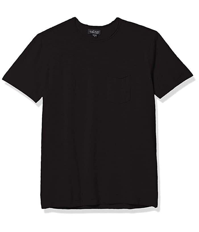 Nwt Velvet by Graham & Spencer Chad $70 Raw Edge Slub Pocket Tee Men Black Blue