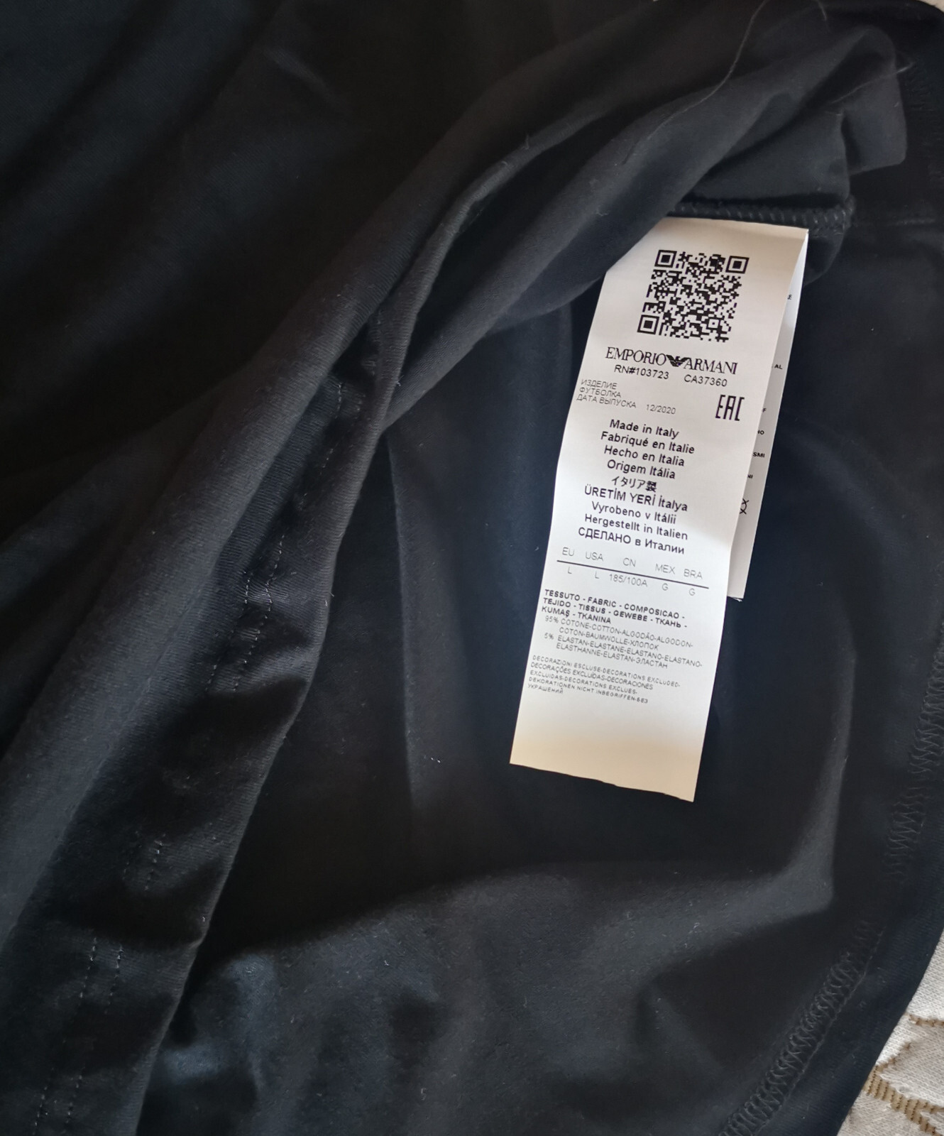 Emporio Armani Nero da Uomo T-Shirt Cotone Elastico, Taglia M L XL