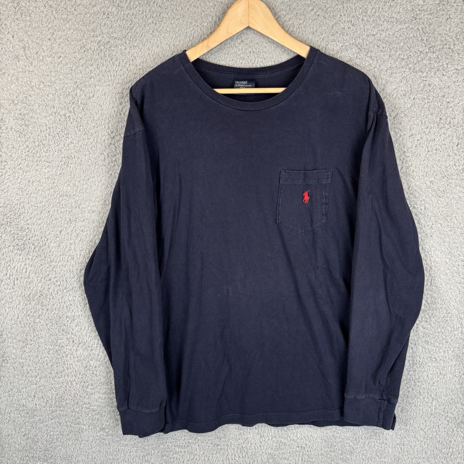 Vintage 90s Polo Ralph Lauren Pocket Long Sleeve T-Shirt Mens L Navy Red Pony