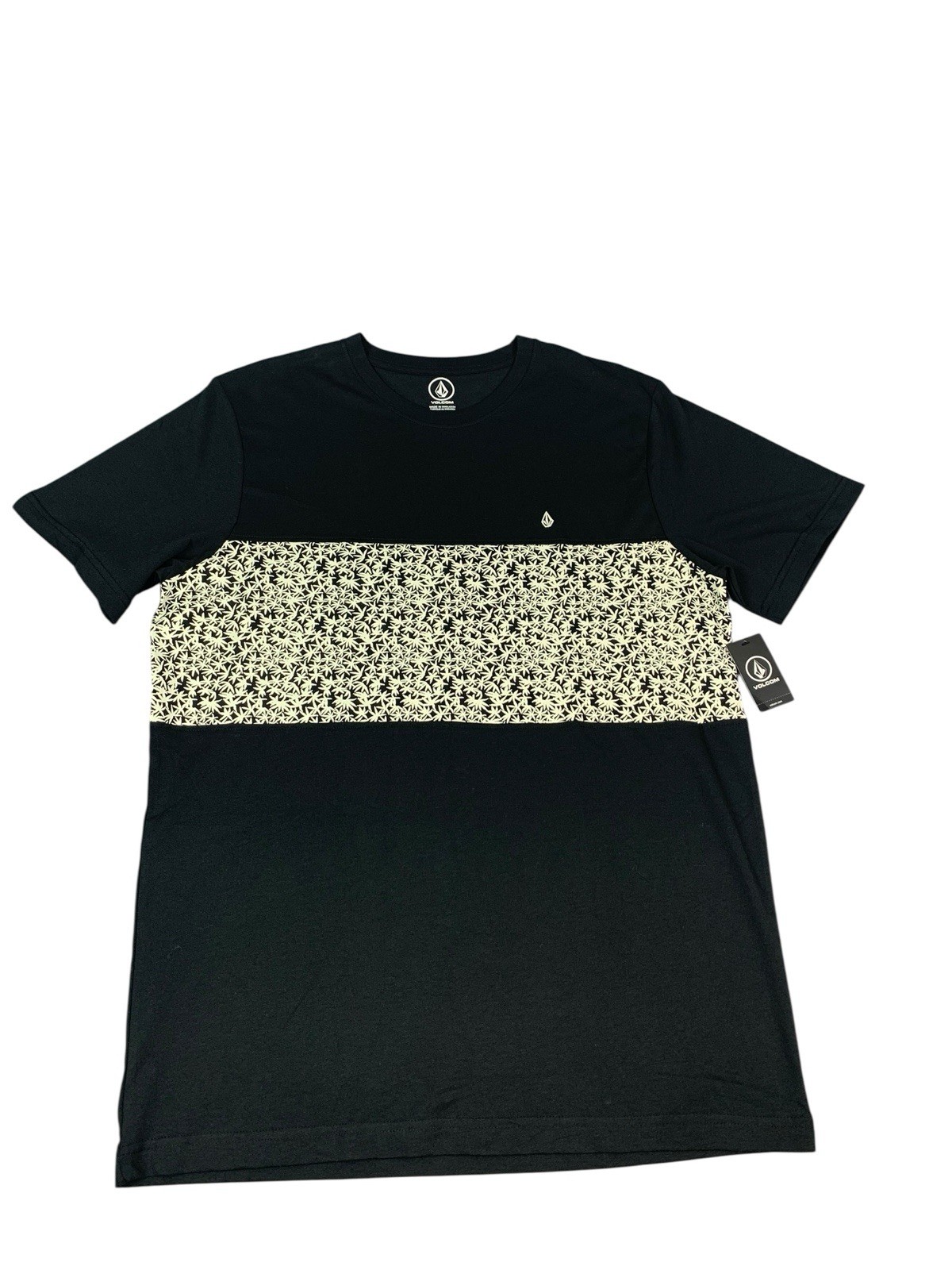 Volcom Summerside Crew Neck T-shirt Black Chest Panel Design Mens Size Large NEW