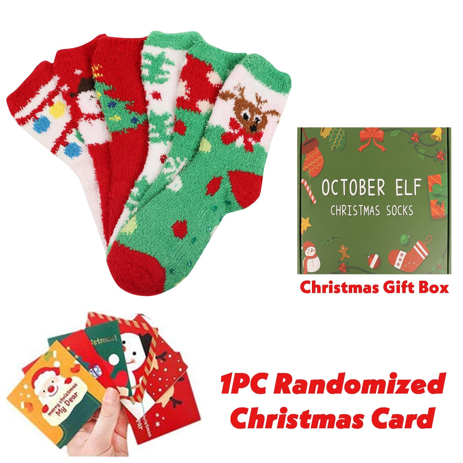 6 Pairs Adult Christmas Holiday Socks Warm Cozy Fuzzy Plus Size AntiSlip Fit