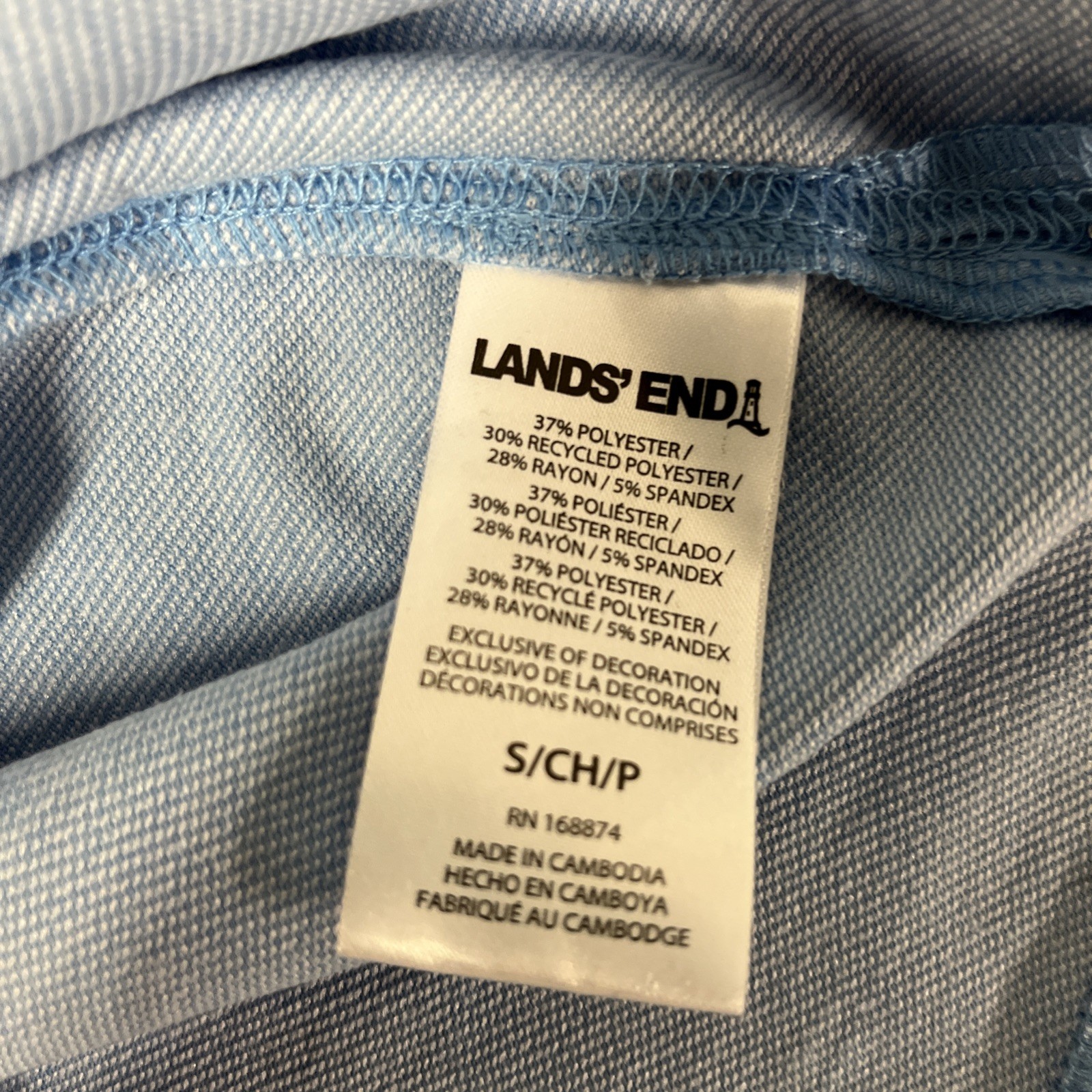Lands End Mens Classic Fit Stretch Tee Shirt BLUE Crewneck SMALL Short Sleeve