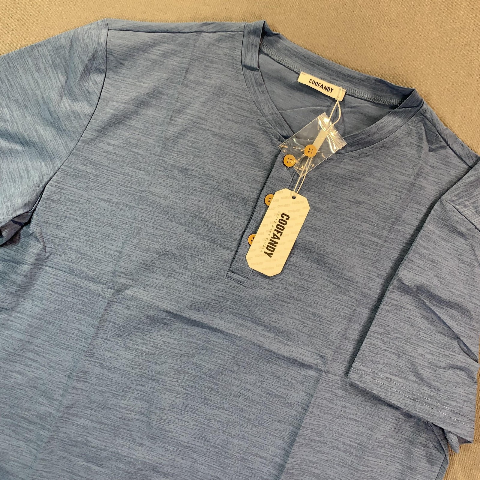 Coofandy Shirt Mens M Blue Short Sleeve Henley Lightweight Stretch Tee Polyester