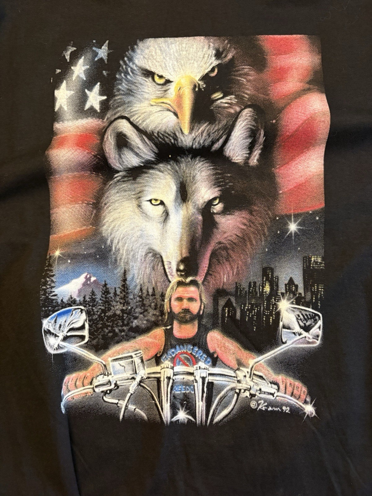 Vtg Black – Eagle / wolf – Biker Motorcycle T-Shirt – XXLarge-92