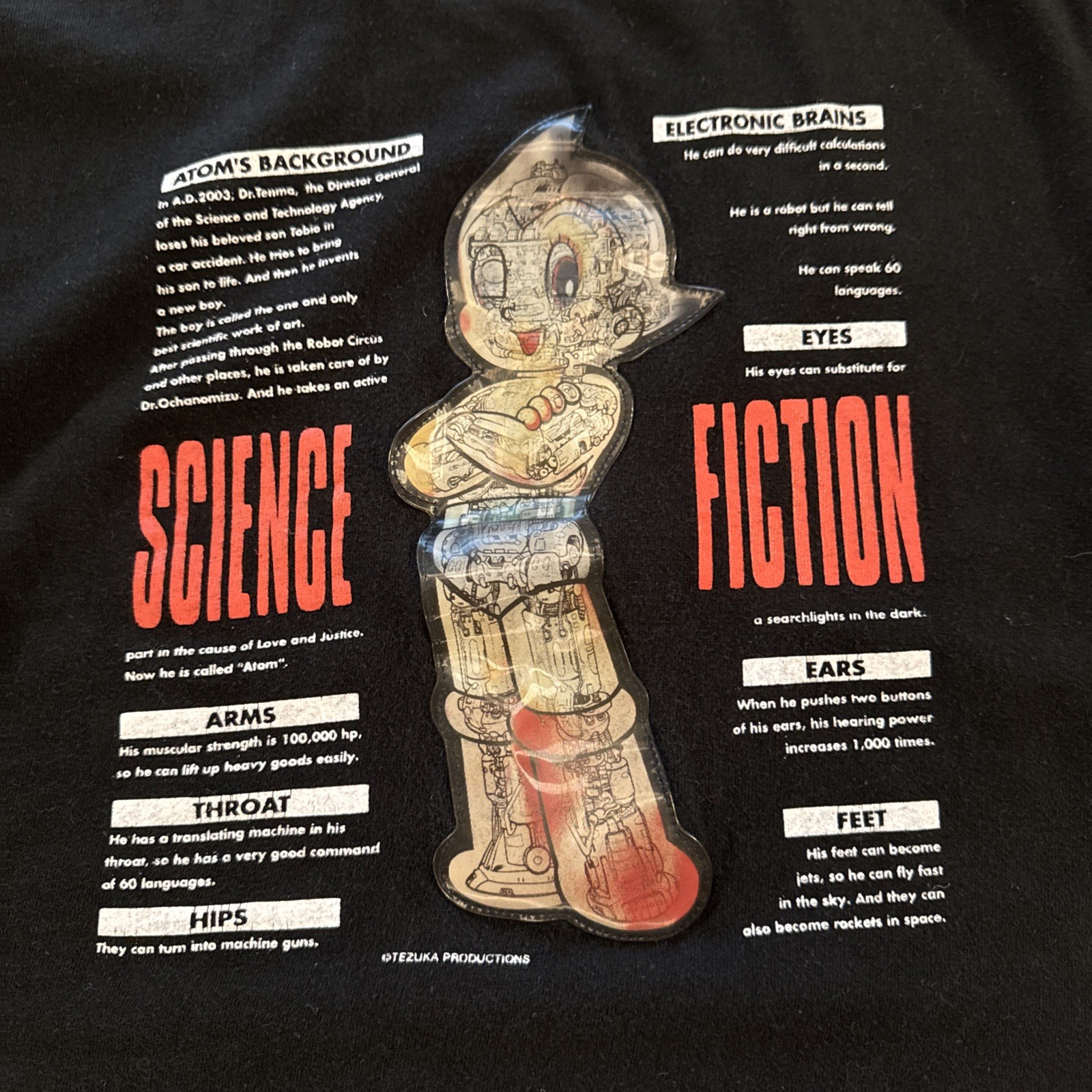 Vintage Tezuka Osamu L Astro Boy Hologram Graphic Tee Shirt Black Mighty Atom