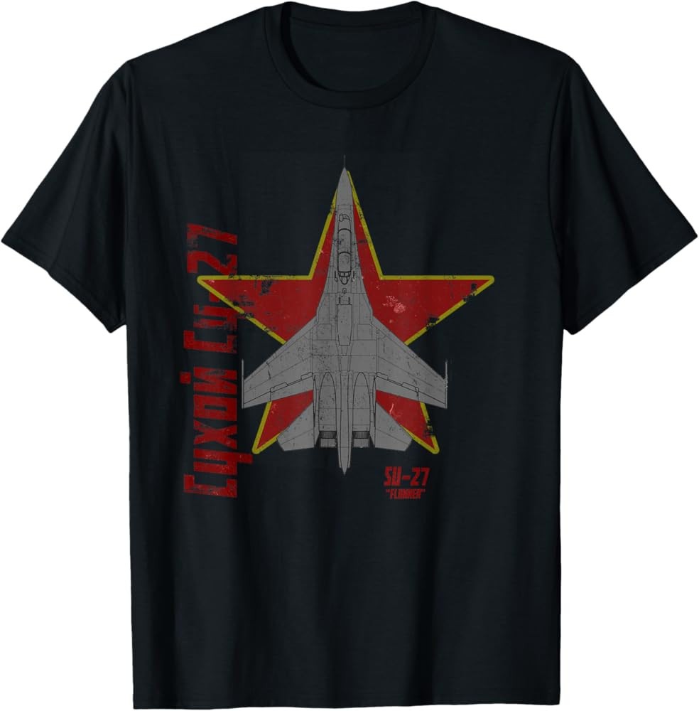 Sukhoi Su-27 Flanker Russian Jet AirplaneTEE Shirt Made in the USA Size S to XL