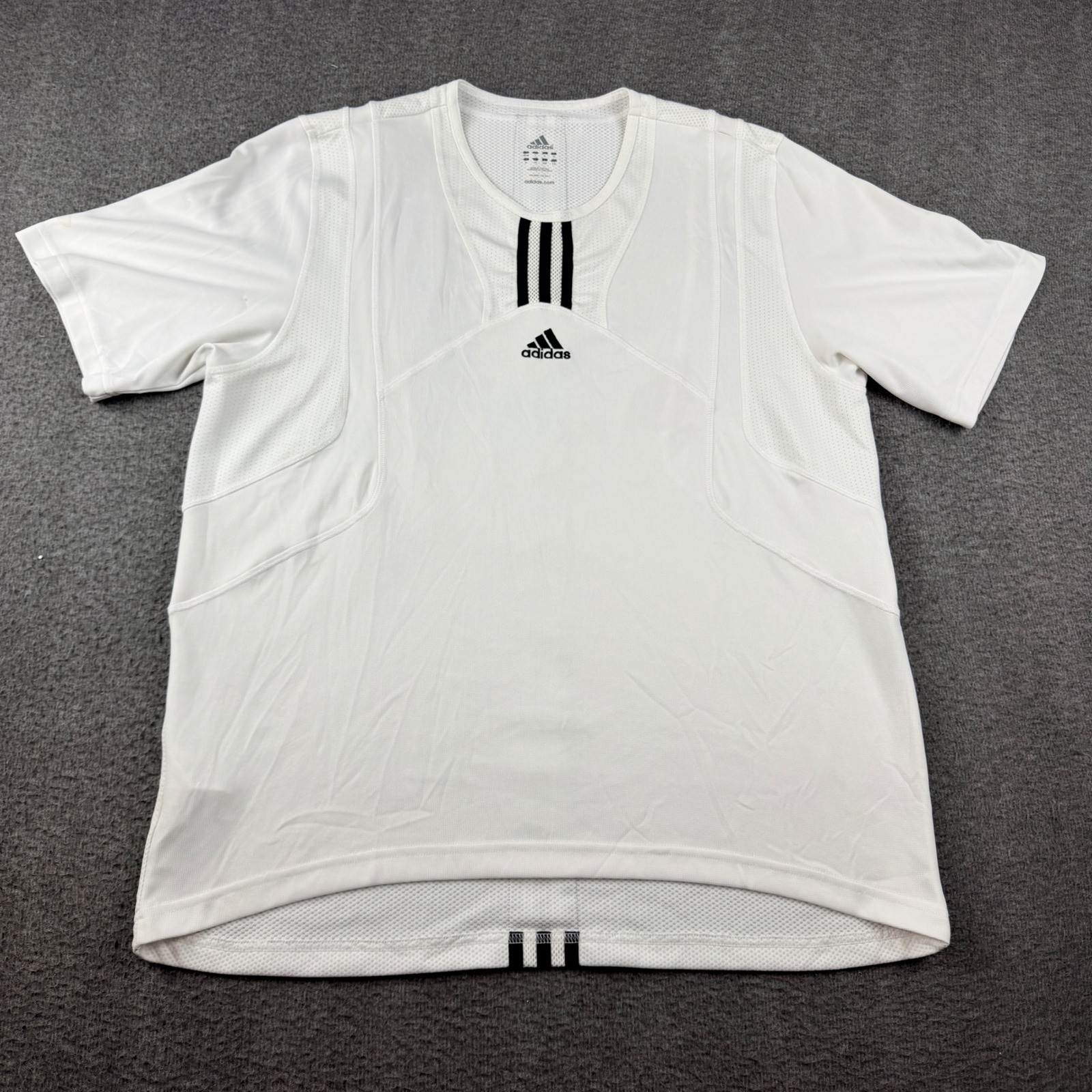 Adidas Men&rsquo;s L Large White Black 3-Stripe Mesh Panel Performance Training Shirt