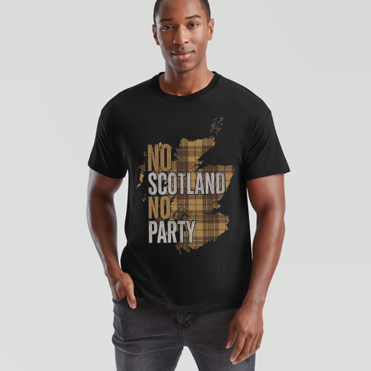 No Scotland No Party Unisex Football T Shirt Scottish Flag Navy Gold Tee