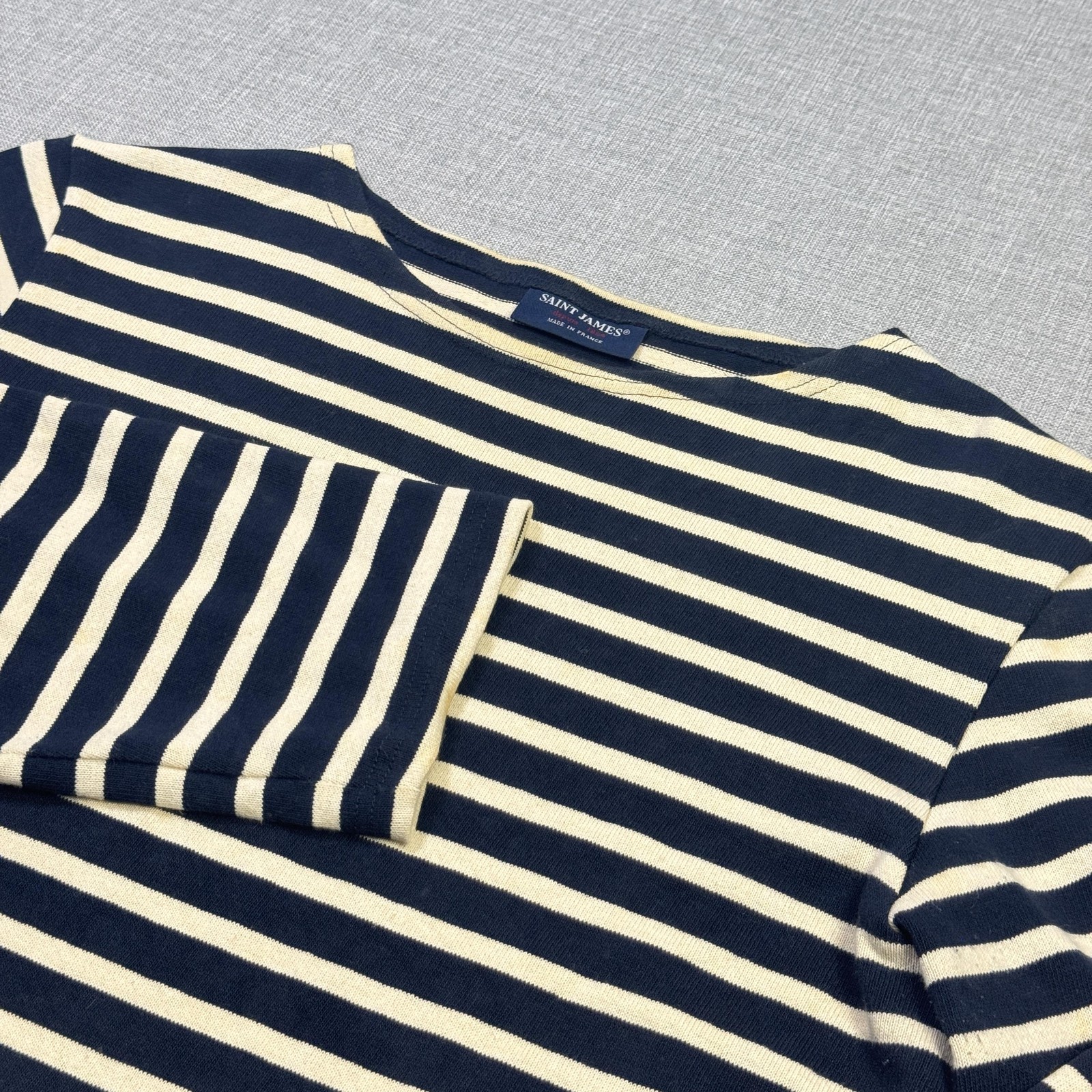 Saint-James T-Shirt Mens XS Blue Striped Round Neck Cotton Long Sleeve France