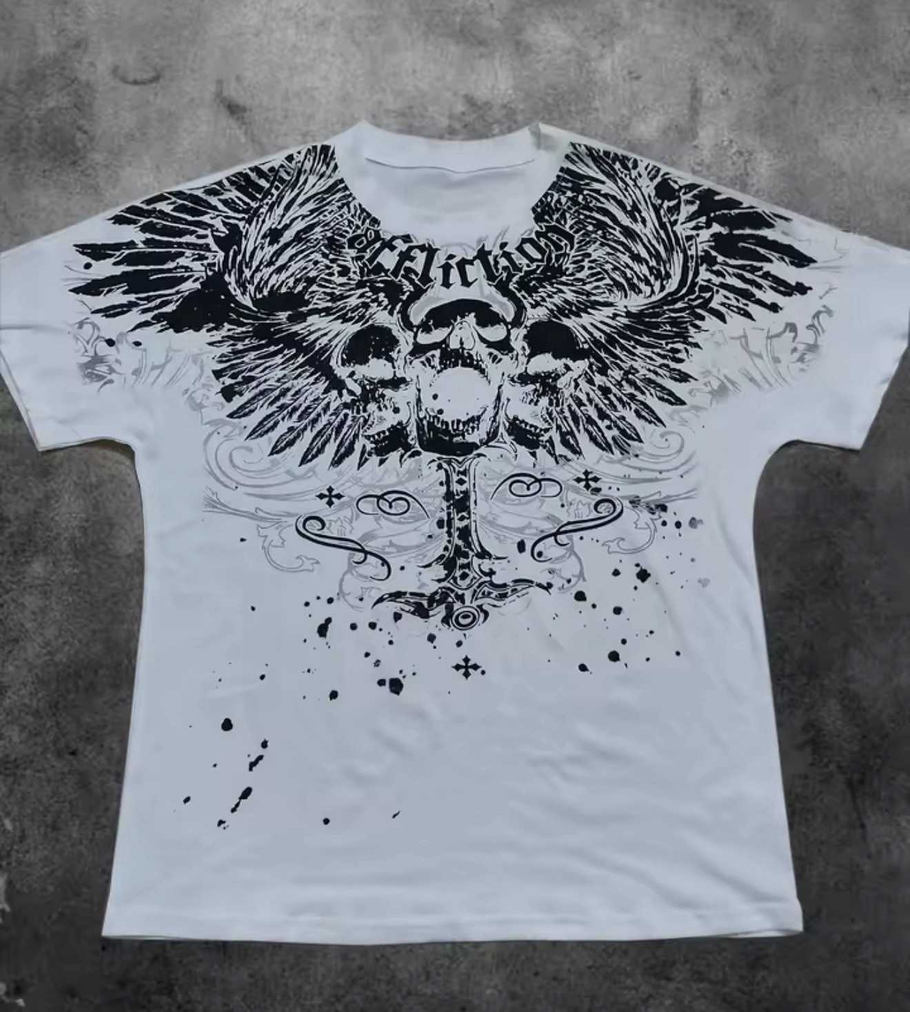 Affliction Men&rsquo;s White Skull Wing Graphic Print Short Sleeve Cotton T-Shirt