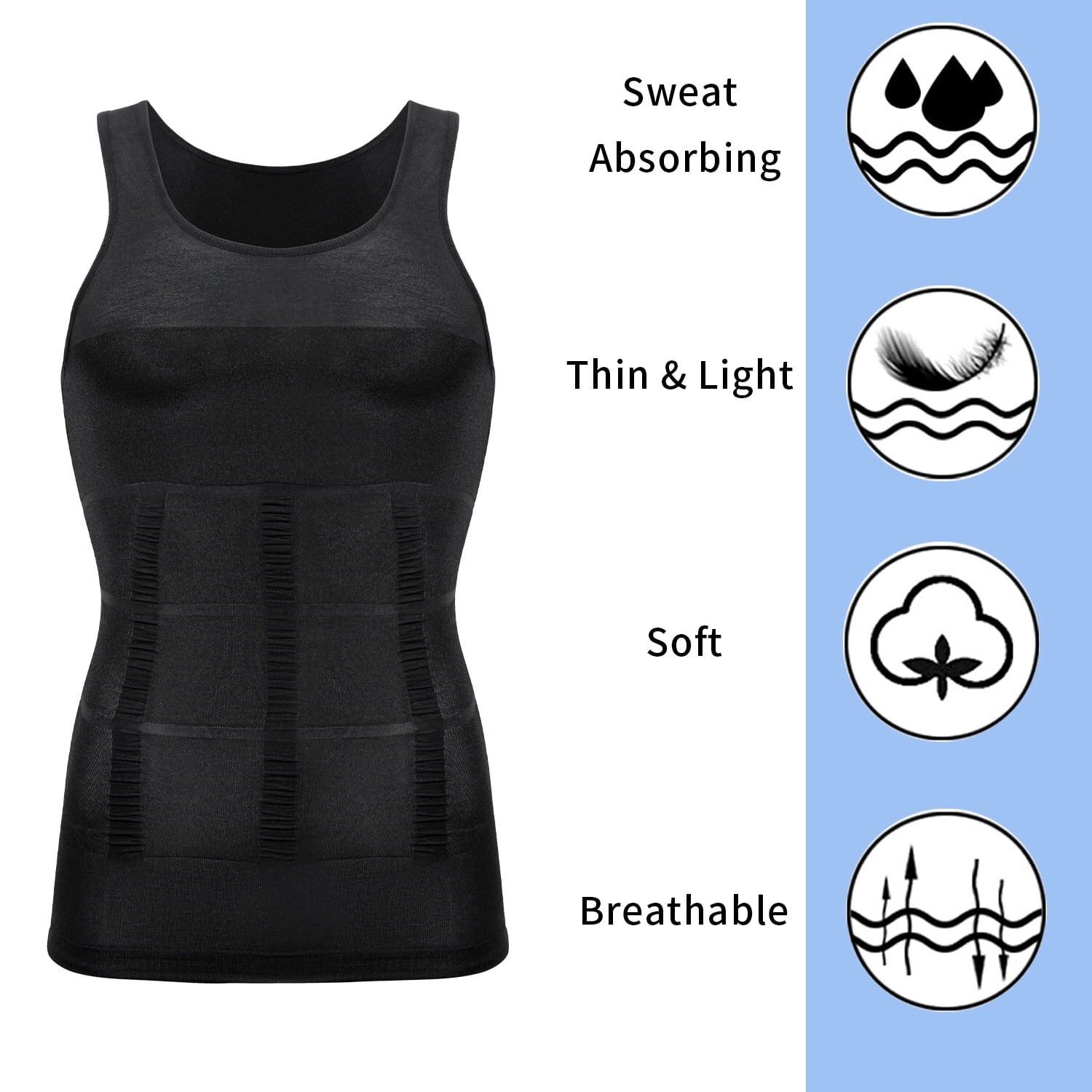 3 Pack Men&rsquo;s Compression Shirt Slimming Body Shaper Vest Tummy Control Shapewear
