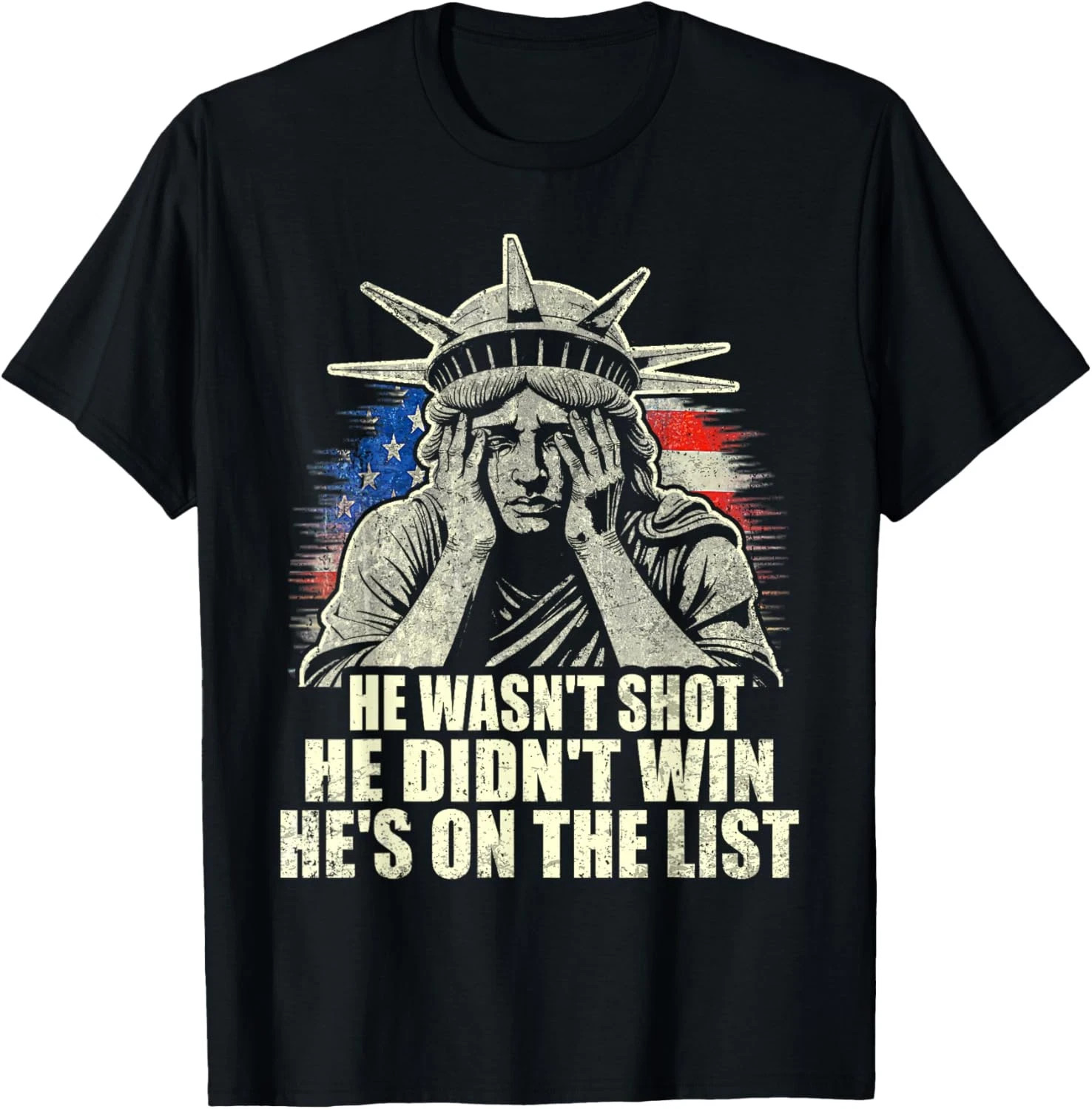 He&rsquo;s On The List Funny Flower Statue of Liberty Funny Trump-Epstein Tee T-Shirt