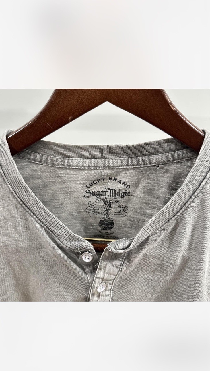 Lucky Brand Men’s Gray Solid Henley T-Shirt Short Sleeve Size L Regular