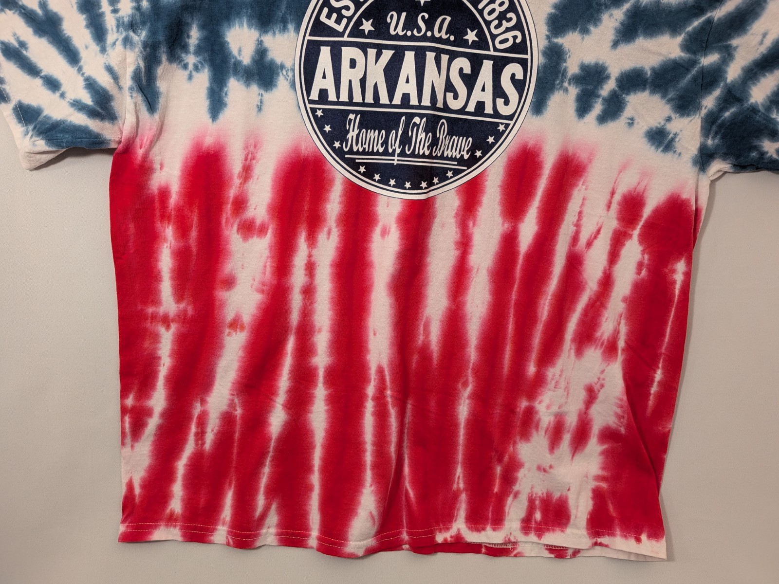 Arkansas Home Of The Brave 2XL Short Sleeve Tie Dye T-Shirt Colortone American