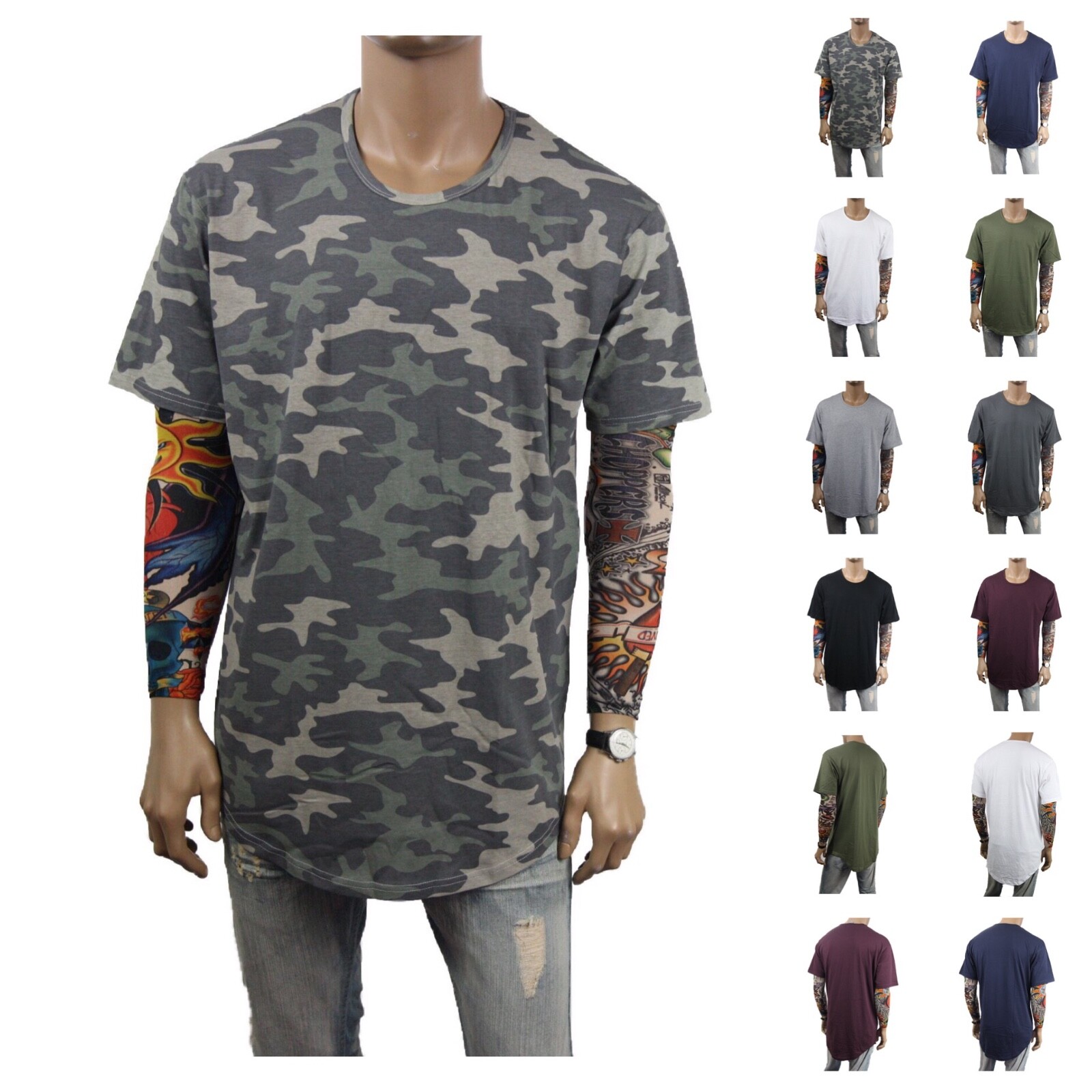 Men T-Shirt Long Extended Basic Fashion Tee Lot Casual Tee Crew Neck Hipster Tee