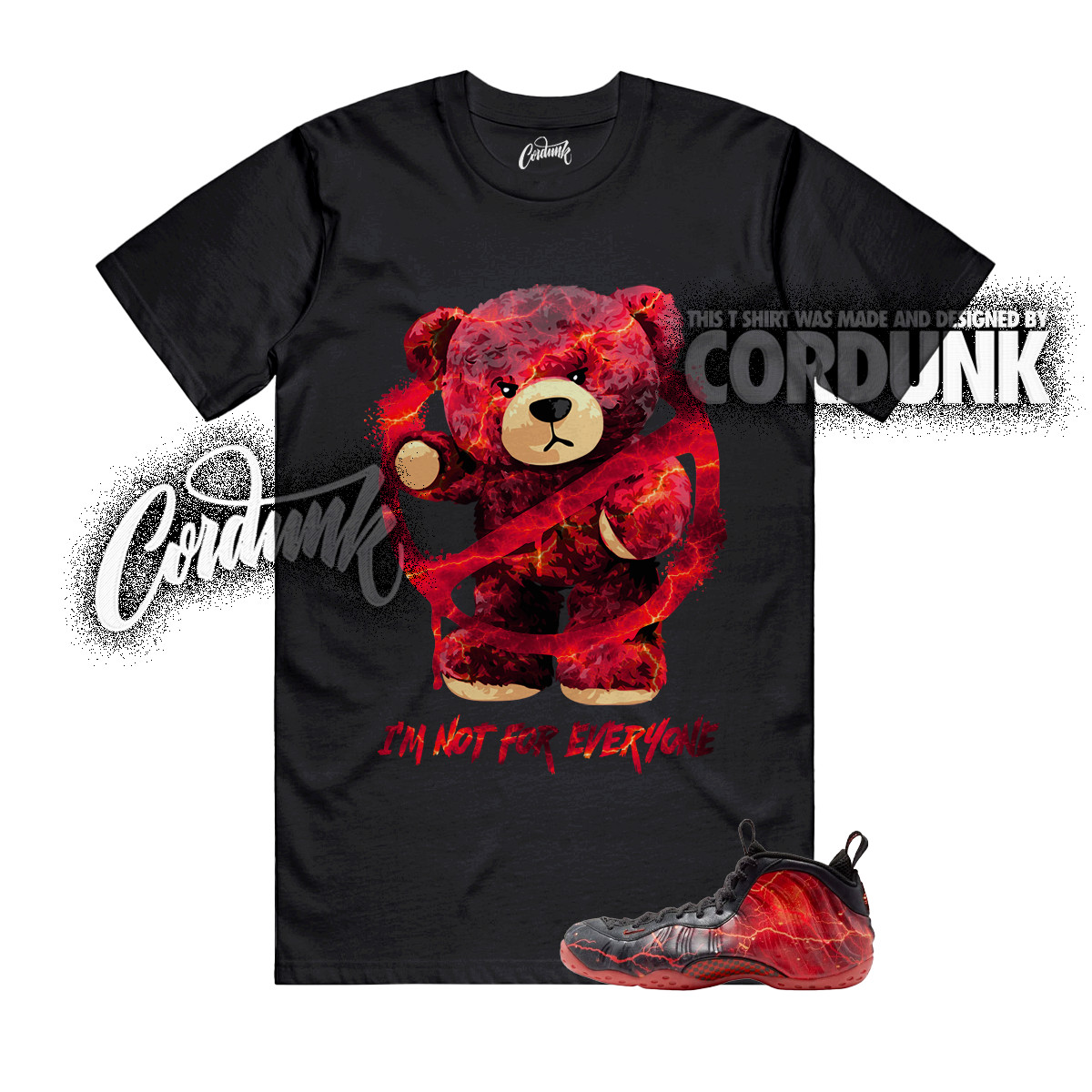 Foamposite One Stranger Black Bright Crimson Red Lightning T Shirt Match NOT