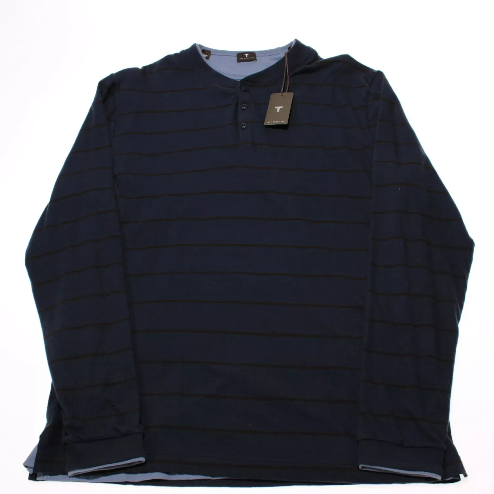 Left Coast Tee NWD Long Sleeve Reversible Henley T-Shirt Size M in Blue Cotton