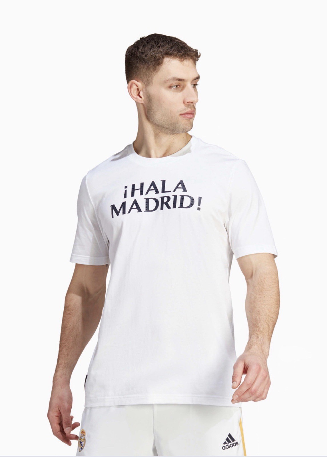 adidas Real Madrid ¡Hala Madrid! White Graphic Cotton Tee Men&rsquo;s M Crew Neck