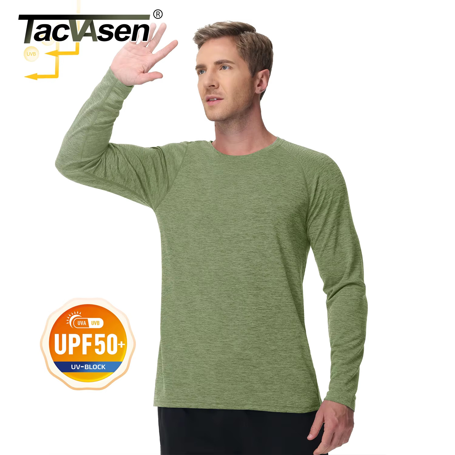 Mens Sports Shirt Long Sleeve UPF50+ Quick Dry Breathable Outdoor Fitness