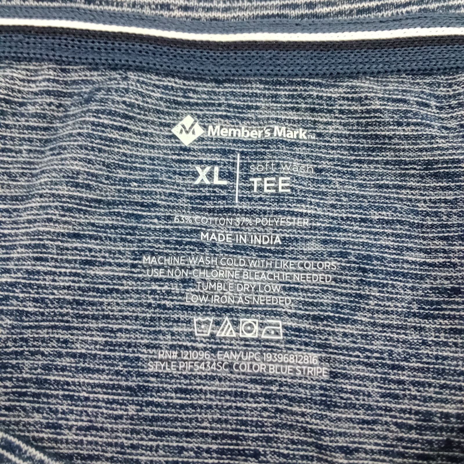 Members Mark Shirt Men Size XL Blue Micro Striped Short Sleeve Crew Neck Top