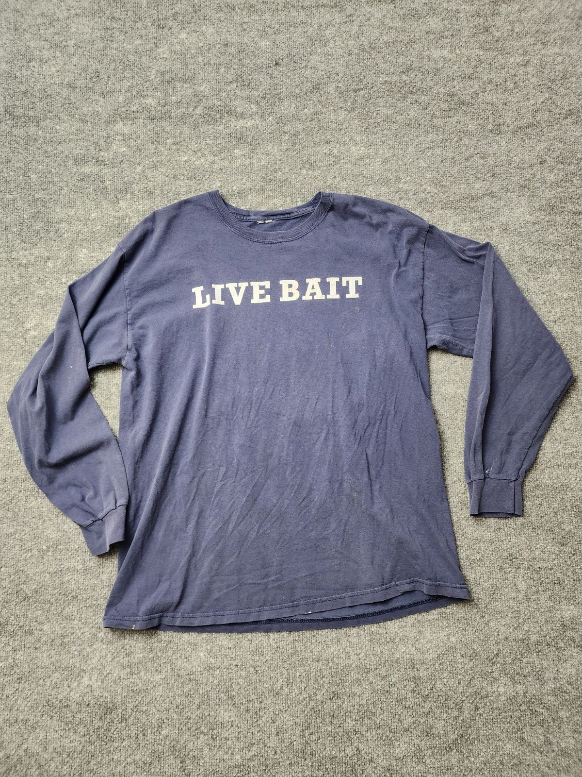 Vintage Live Bait Long Sleeve T-Shirt Blue Fishing Graphic Adult Men&rsquo;s Tee XXL