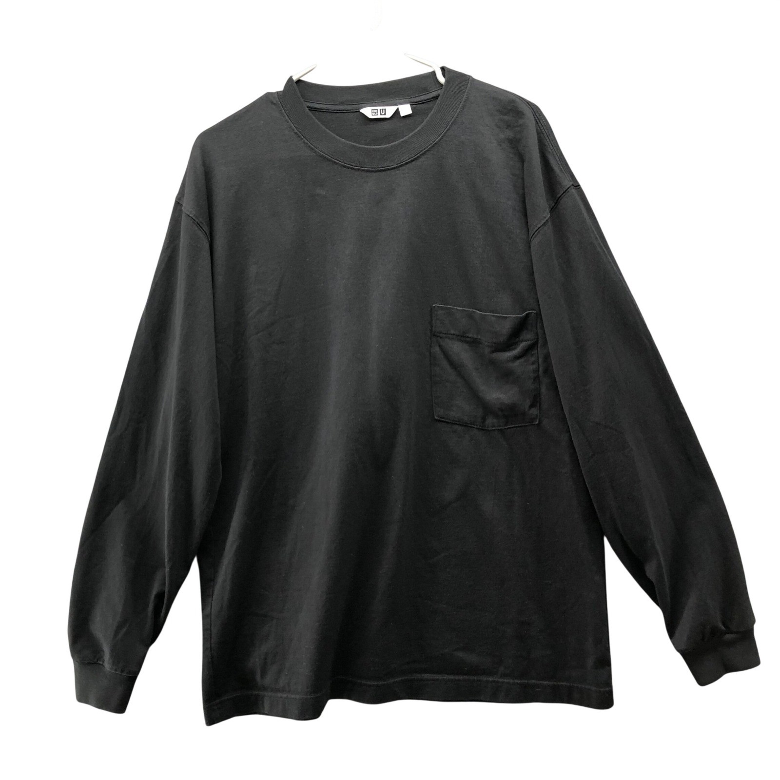 Uniqlo U Crew Neck Pocket Tee Mens Large Black Long Sleeve T-Shirt Relaxed