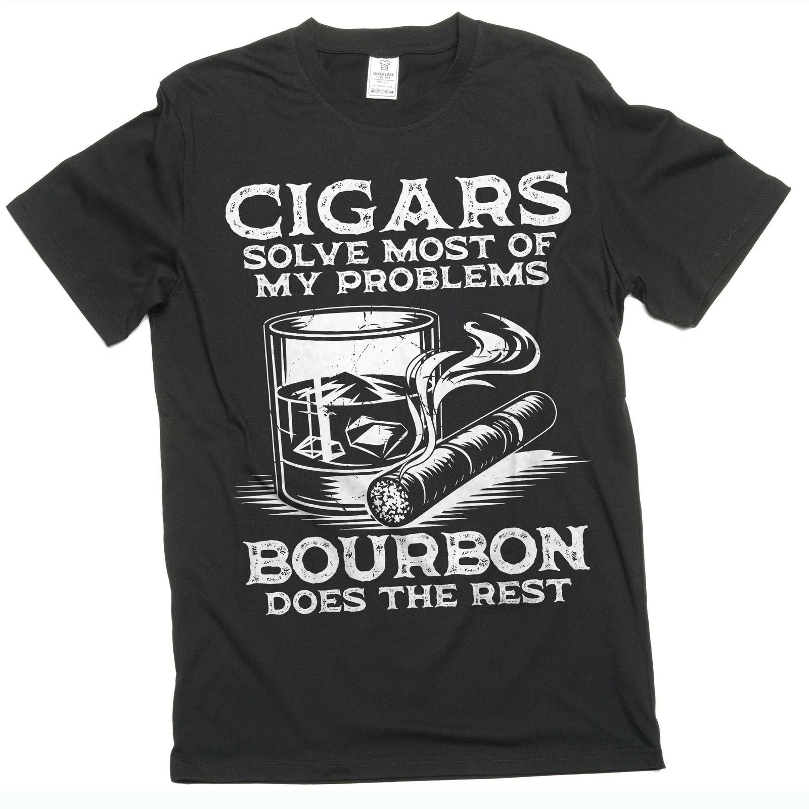 Men&rsquo;s Funny Cigars and Bourbon T-shirt Father&rsquo;s day tee gifts cigar t-shirt