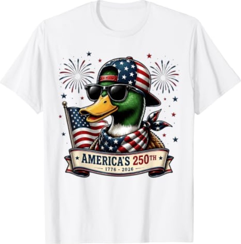 Patriotic Mallard Duck America&rsquo;s 250th Anniversary 4th July T-Shirt